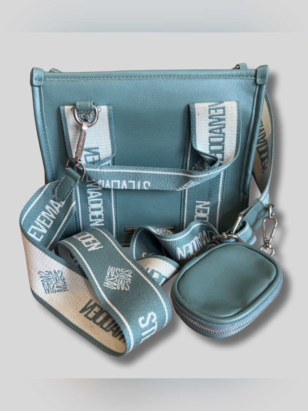 Steve Madden Green Leather Crossbody With Branded Webbing Strap